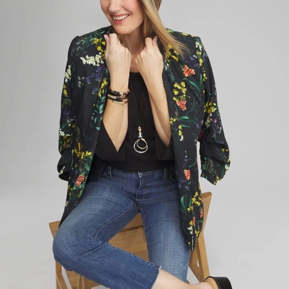Chico’s Floral Print Blazer Open Front - Picture 1 of 6